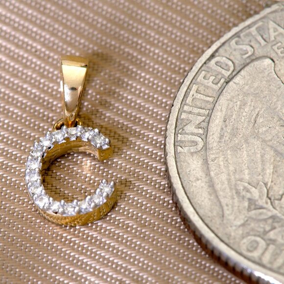 Natural Ethically Sourced Real Earth Diamond Gold Initial C Pendant Stamped 10K - Picture 2 of 6
